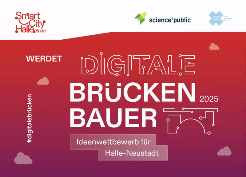 Plakat: "Werdet Digitale Brückenbauer", wirbt für den wettbewerb.