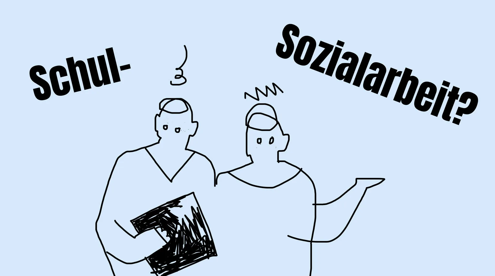 Minimalistische Grafik zweier Schulsozialarbeiter*innen