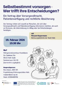 Vortrag "Selbstbestimmt vorsorgen - Wer trifft Ihre Entscheidungen?"