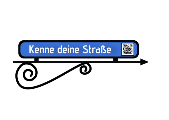 Logo StrassenQR: ein blaues Straßenschild mit Schriftzug 